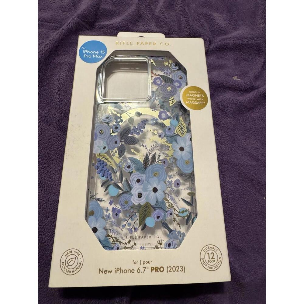 Rifle Paper Co Clear Garden Party Blue Case for Apple iPhone 15 Pro Max (6.7")